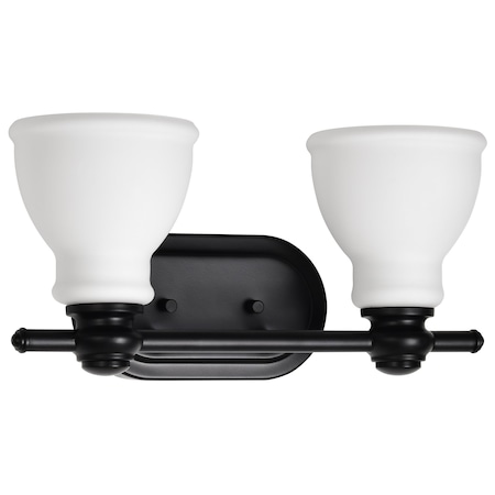Nuvo Russel - 2 Light Vanity - Matte Black with Satin White Glass 60/8022